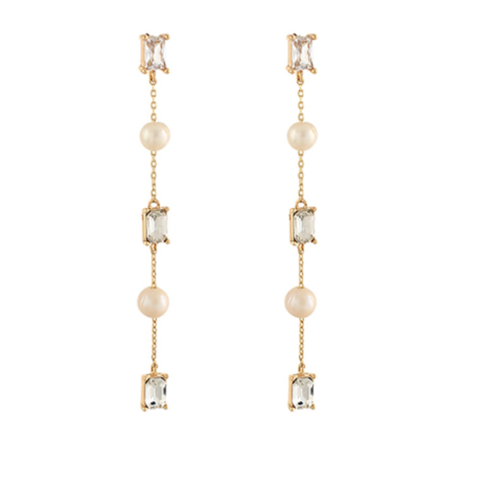 Linear Baguette & Pearl Earrings