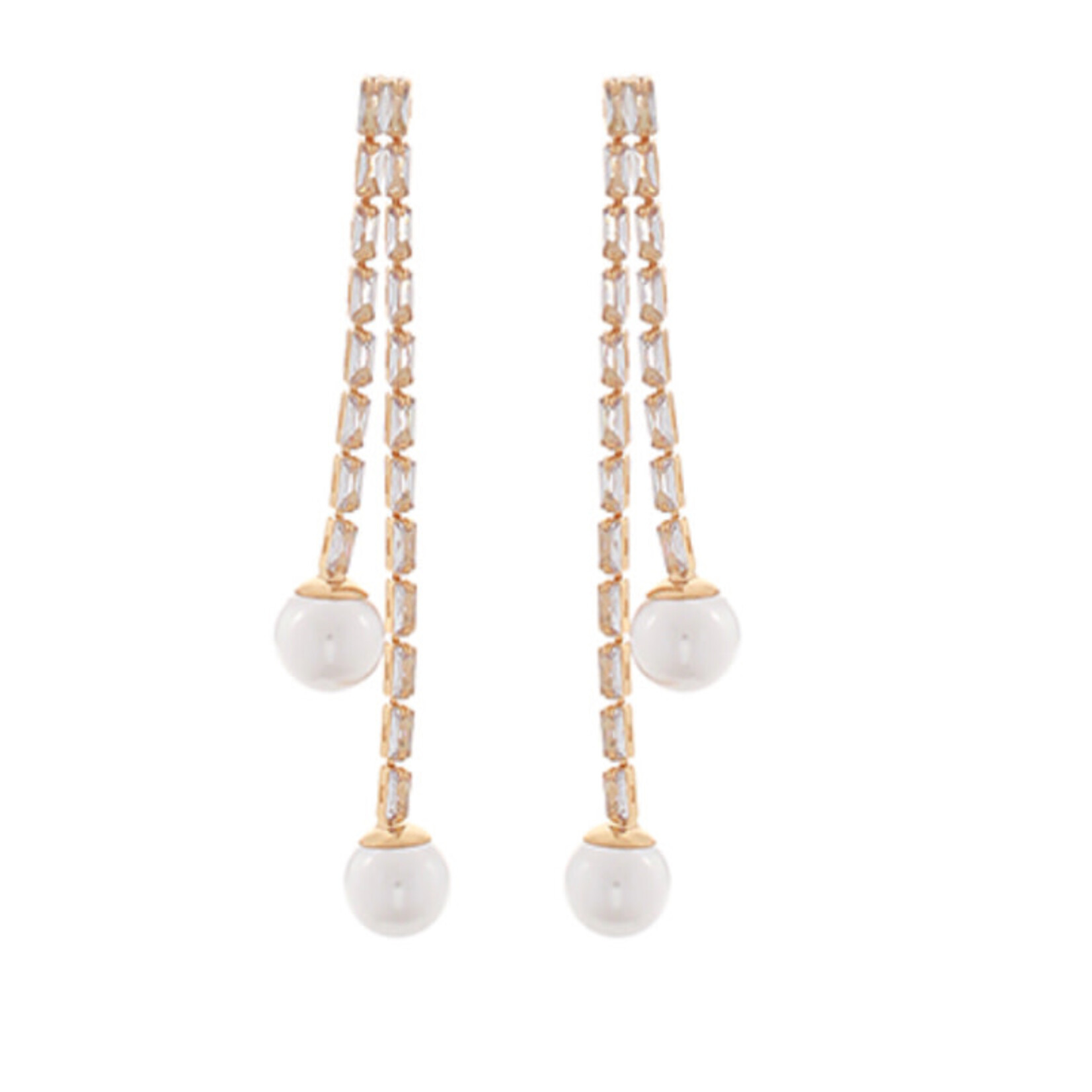 End Pearl Layered Baguette Earrings