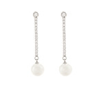 10mm Pearl & CZ Pave Chain Earrings-Silver