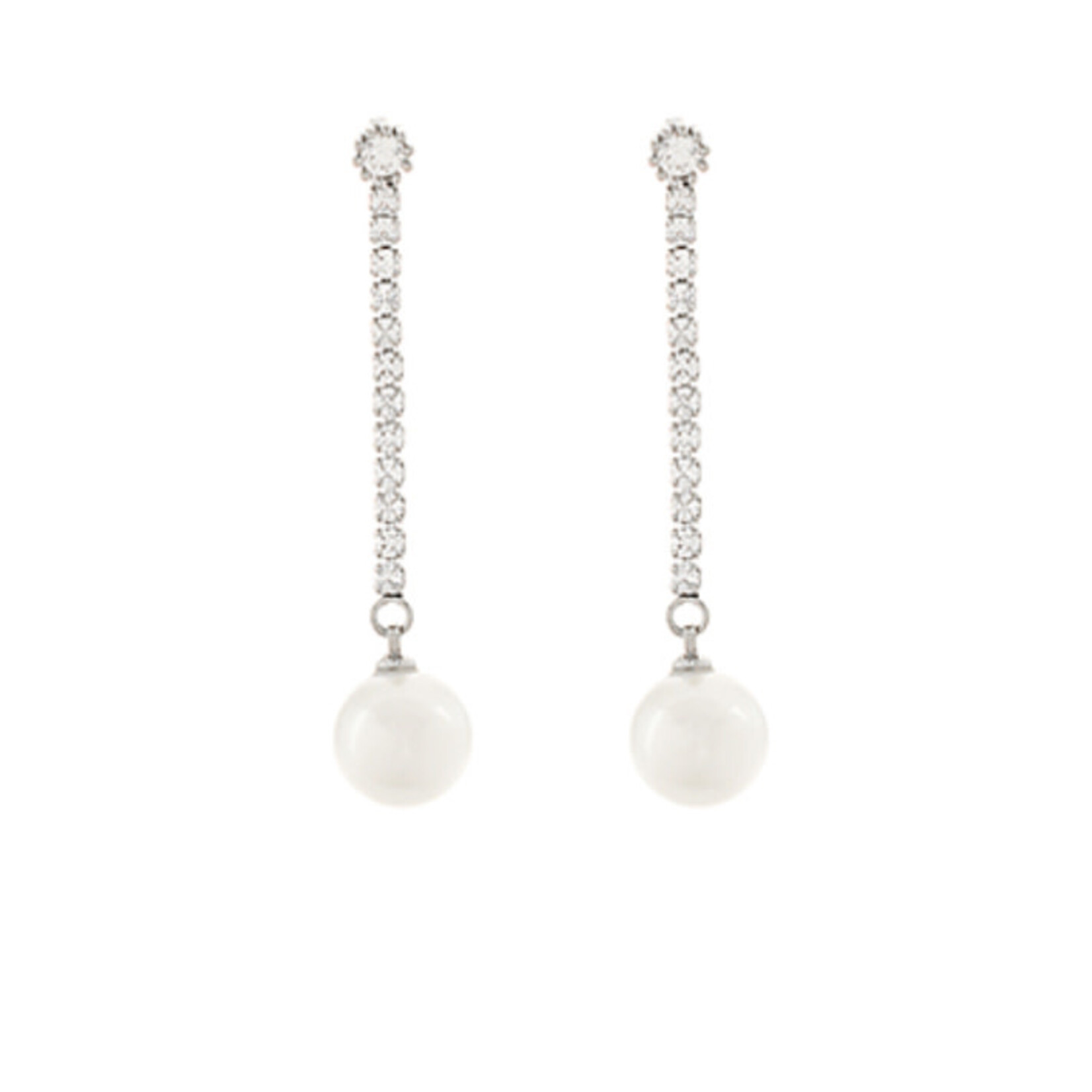 10mm Pearl & CZ Pave Chain Earrings-Silver