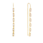 CZ Baguette Chain Threader Earrings-Gold