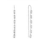 CZ Baguette Chain Threader Earrings-Silver