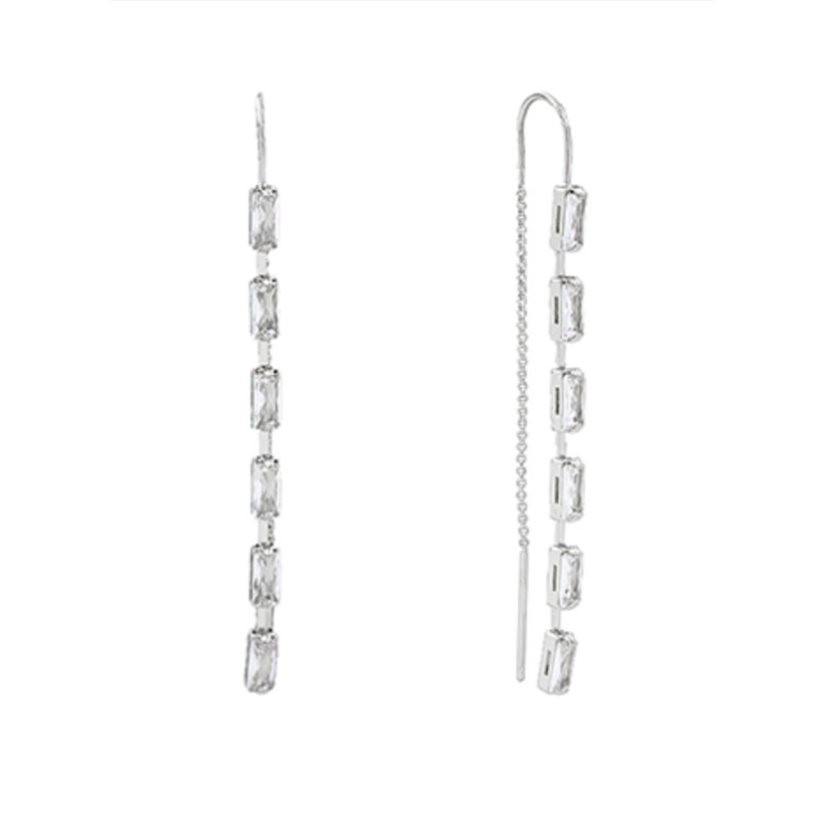 CZ Baguette Chain Threader Earrings-Silver