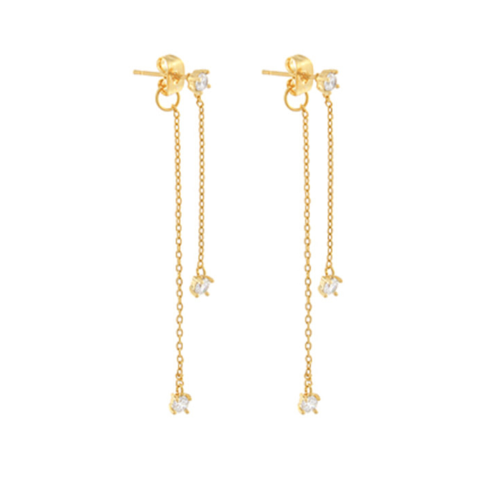 CZ Linear Front/Back Earrings-Gold
