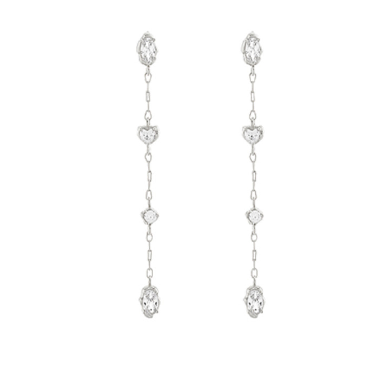 Multi shape CZ Linear Earrings-Silver