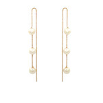 3 Pearl Thread Earrings-Gold