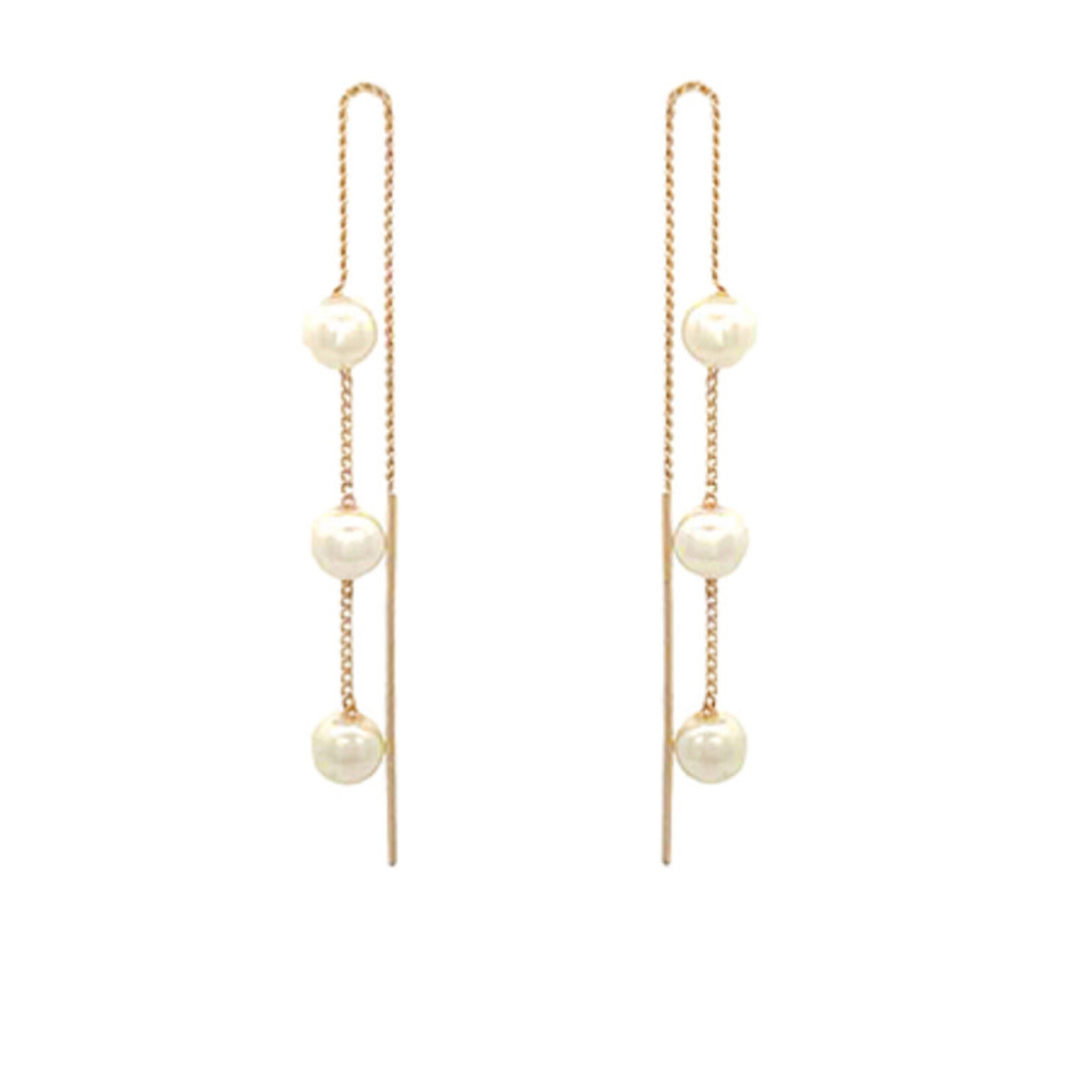 3 Pearl Thread Earrings-Gold