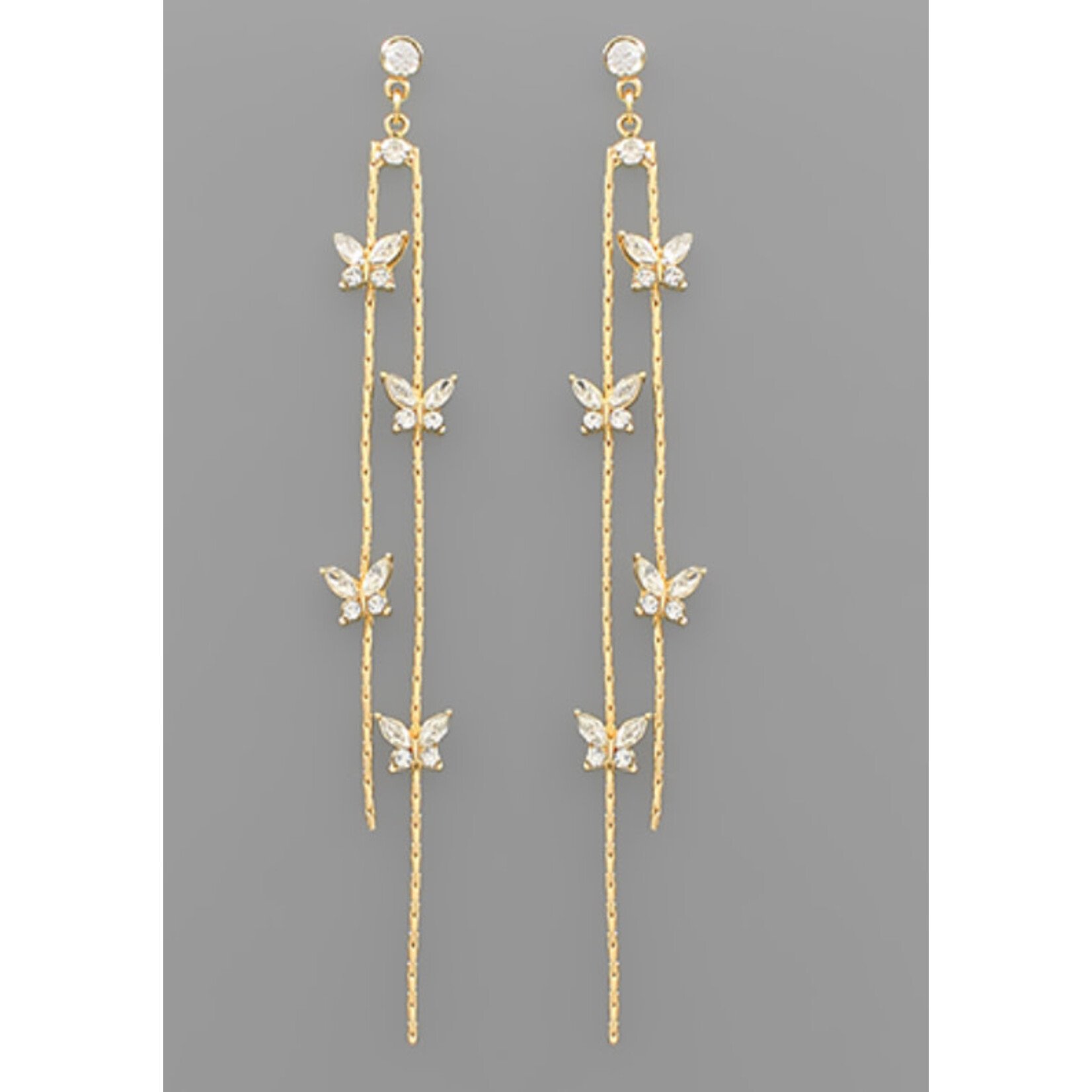 Butterfly CZ Chain Drop Earrings