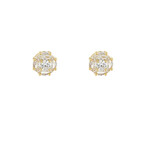 Pave Baguette Round Stud Earrings