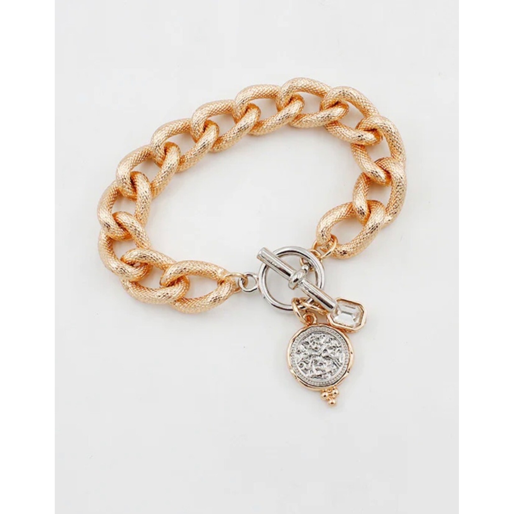 Textured Gold Bracelet with Charms