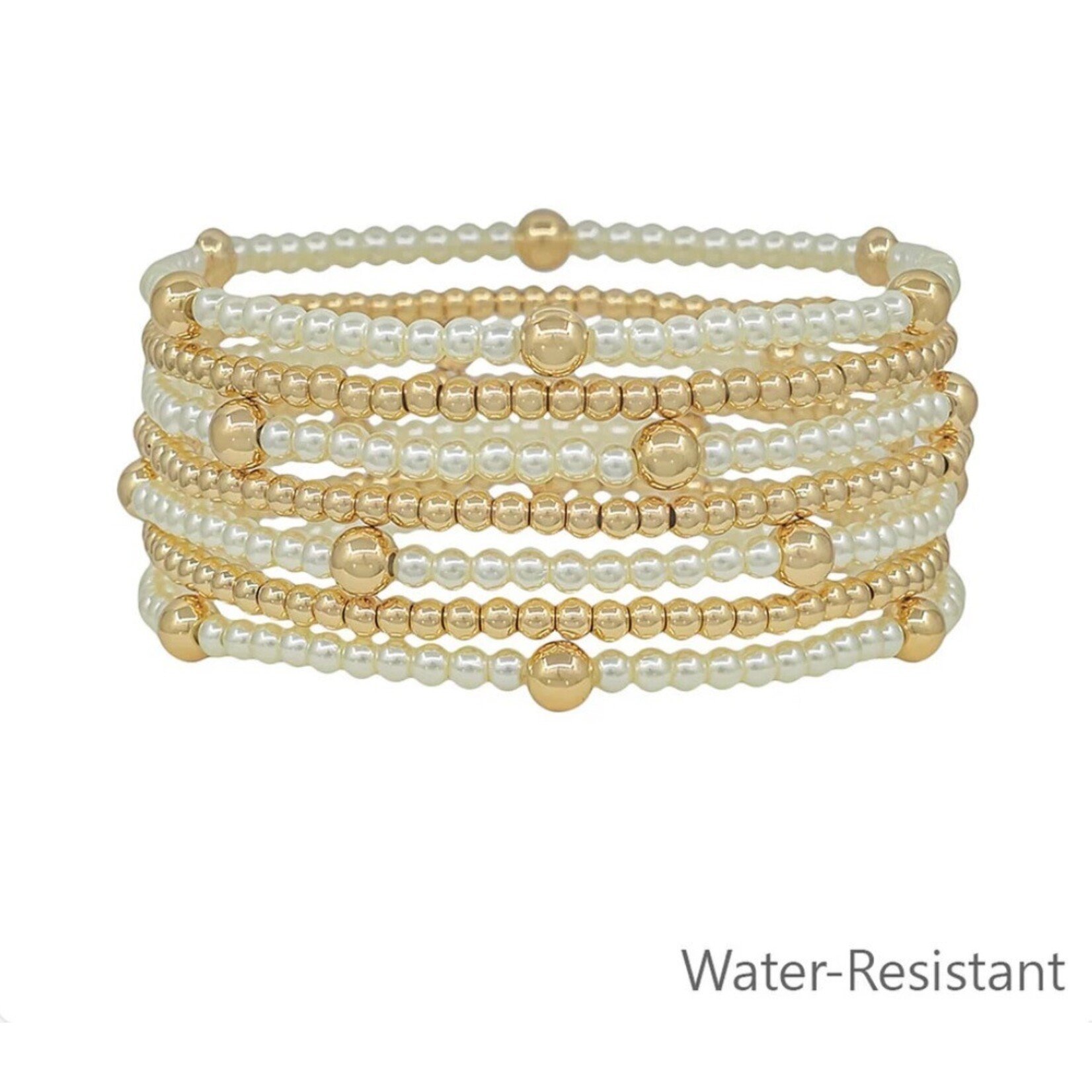 Pearl and Gold Bead Bracelet Set-WATER RESISTANT