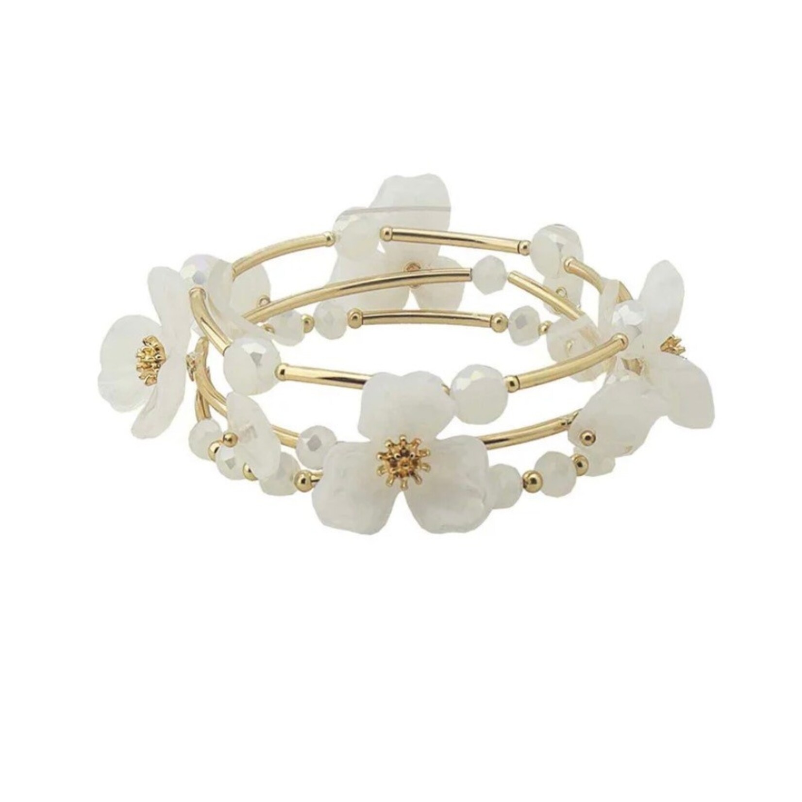 Crystal Flower and Gold Bar Bracelet Set