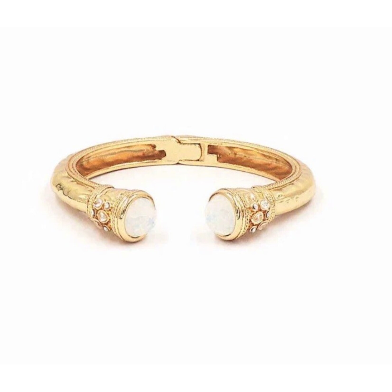 Gold Hinged Bracelet with Clear Stone