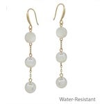 Triple Drop White Bead Earrings-WATER RESISTANT