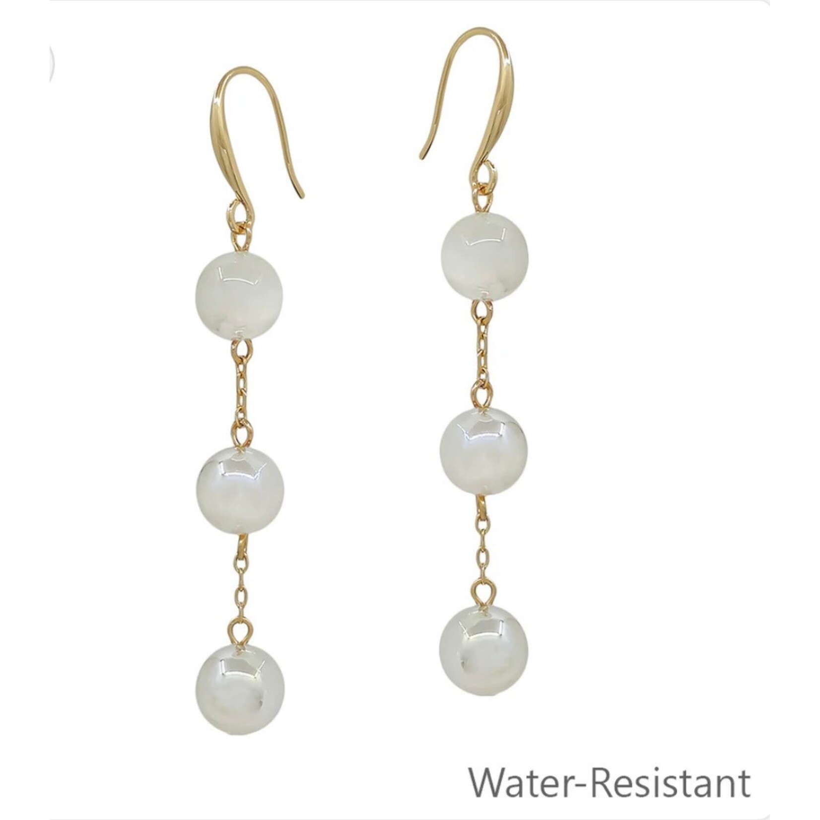 Triple Drop White Bead Earrings-WATER RESISTANT