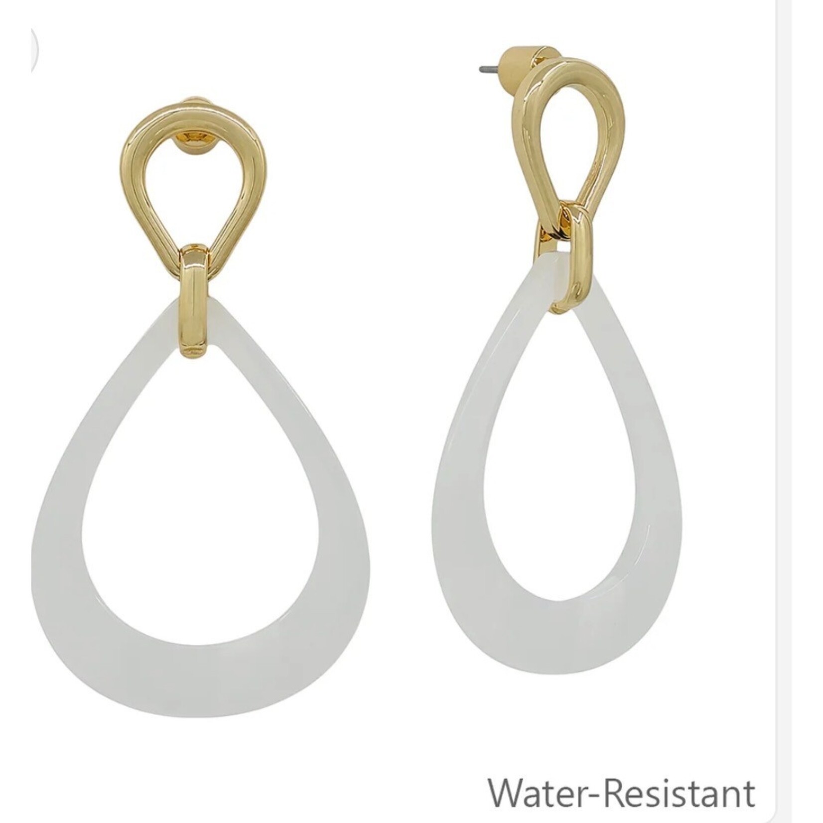 Gold & White Resin Earrings-WATER RESISTANT