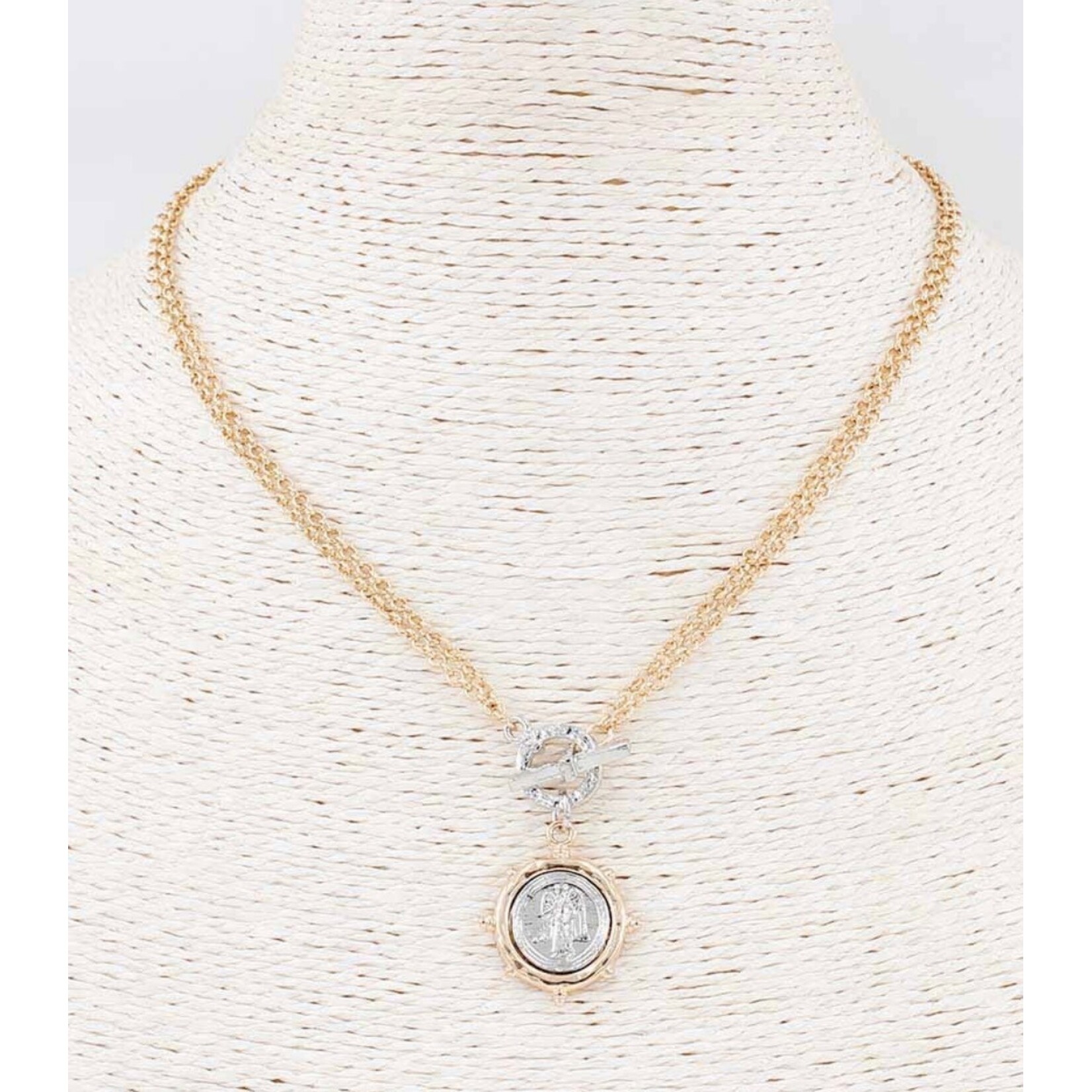 Gold Chain with Toggle and Silver and Gold Charm Necklace