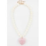 White Stone With Pink Heart Necklace