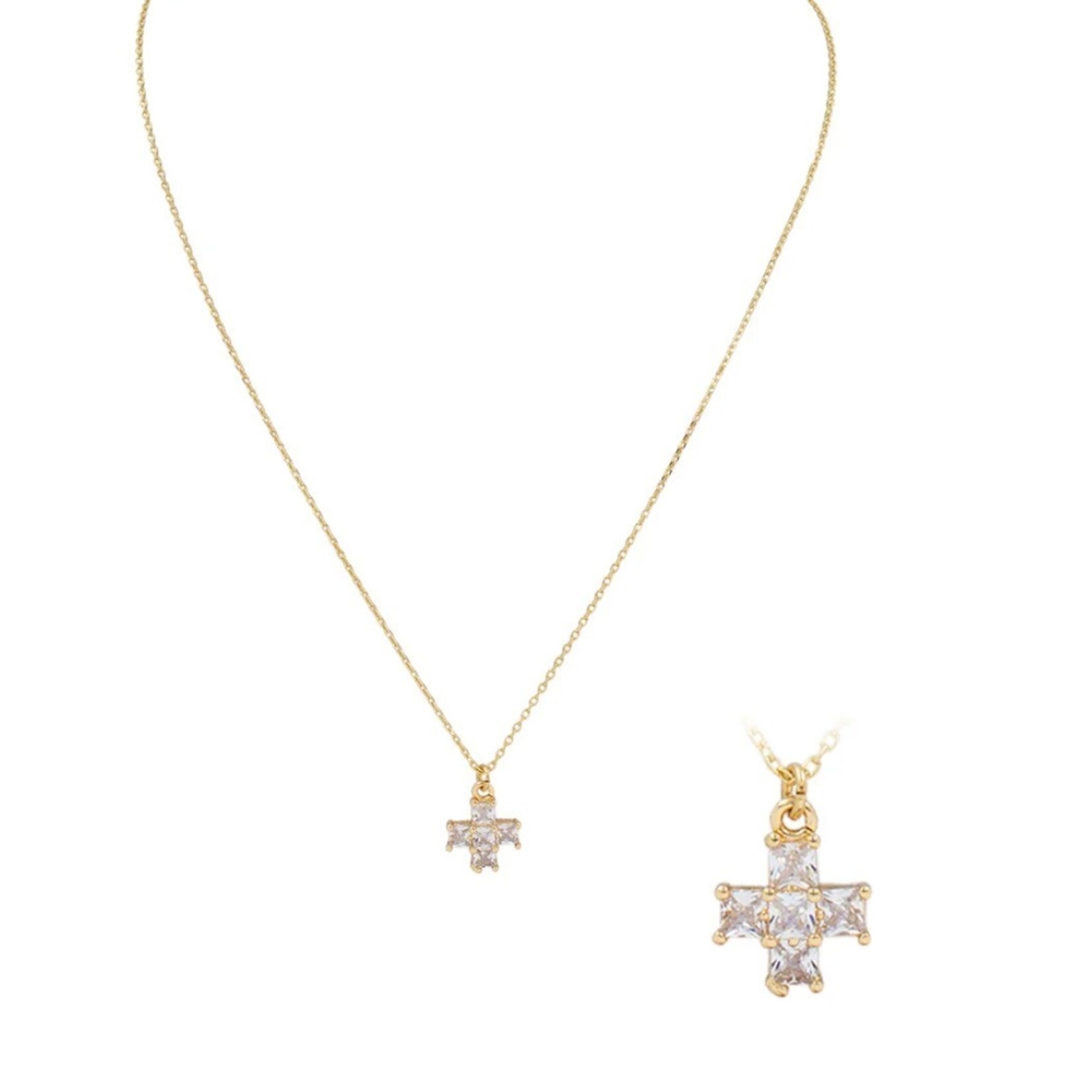 Gold Chain with Rhinestone Cross Necklace