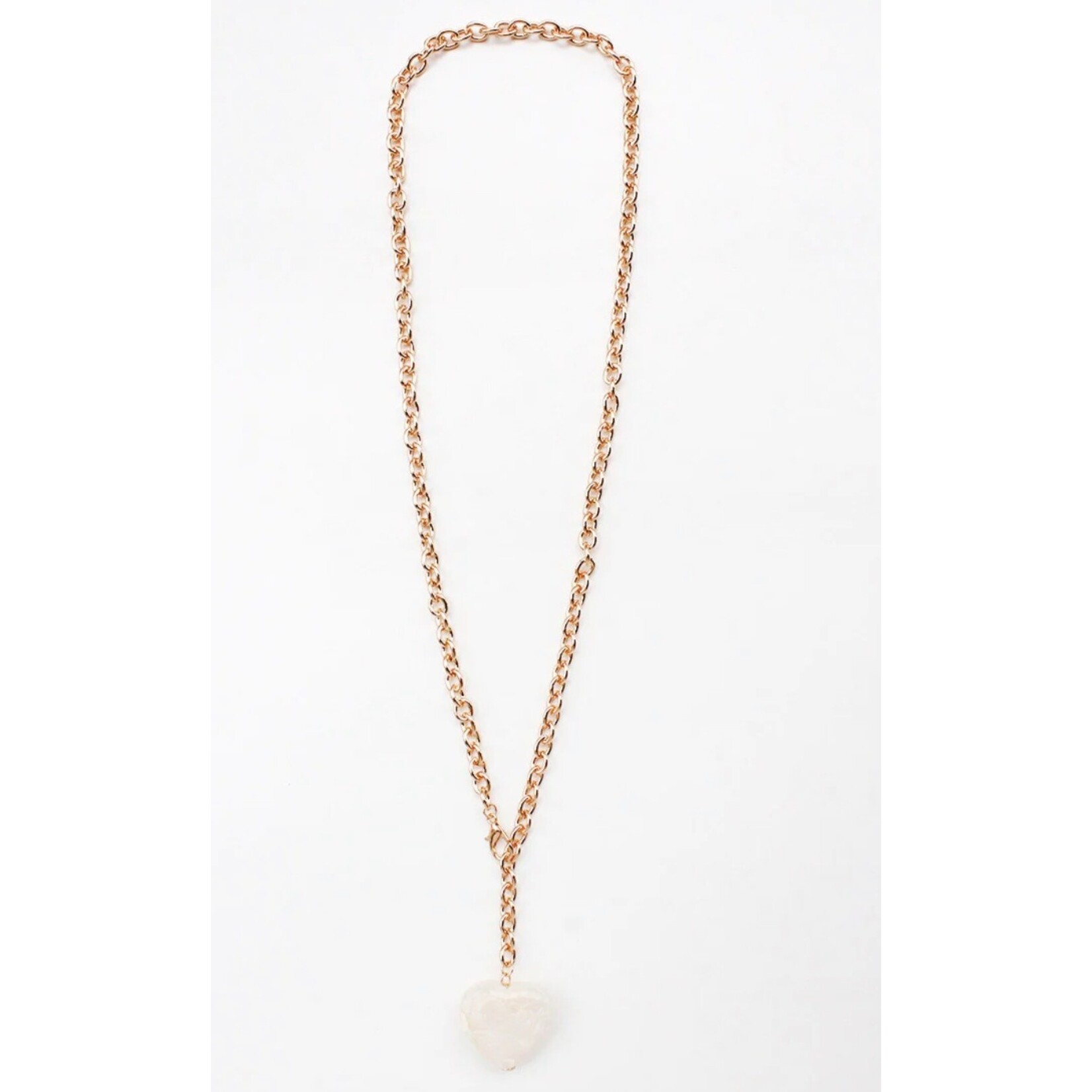 Gold Adjustable Chain with White Heart Charm Necklace