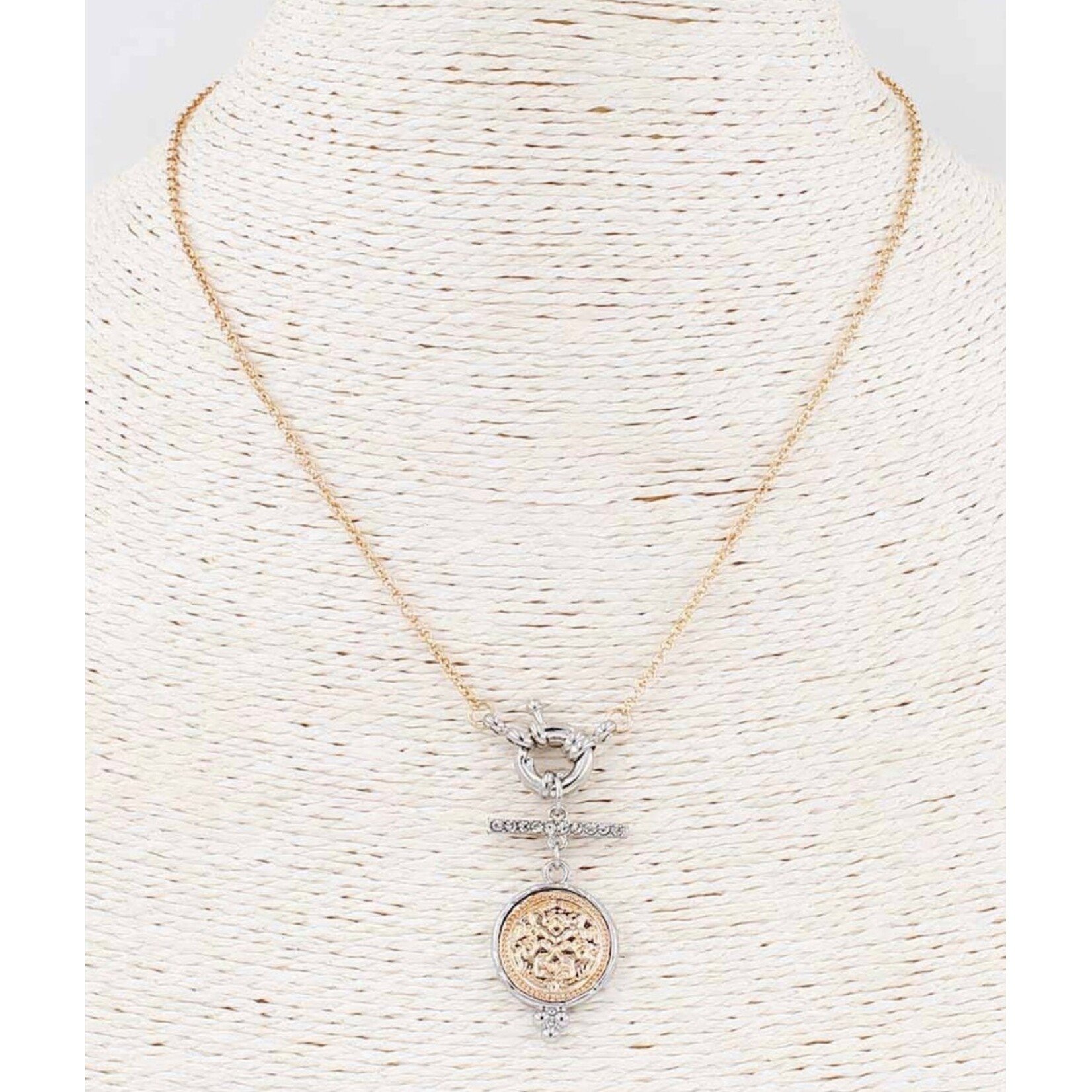 Gold Chain With Rhinestone Toggle Coin Necklace