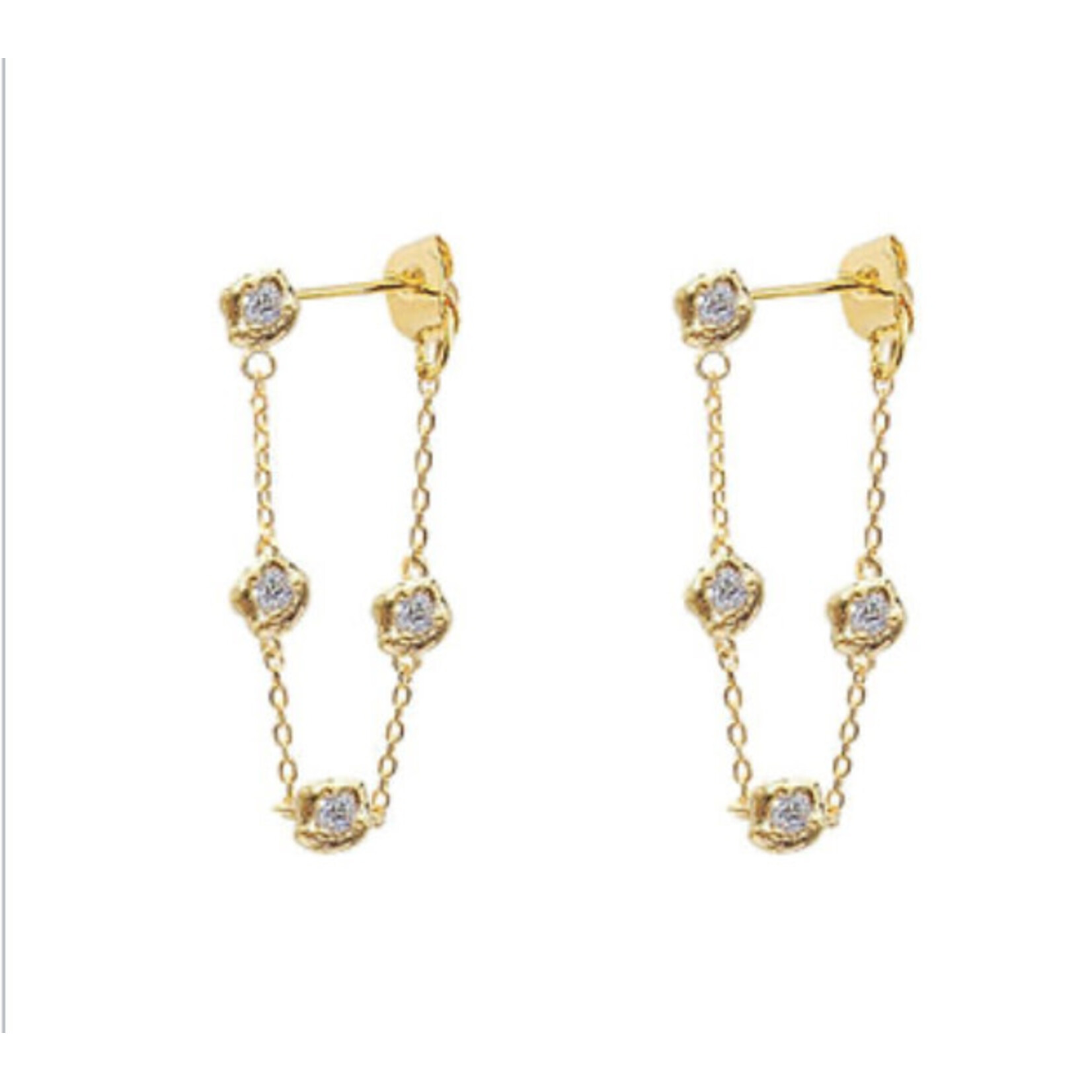 Bezel CZ Linear Chain Earrings
