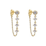 Round & Square CZ Chain Drop Earrings