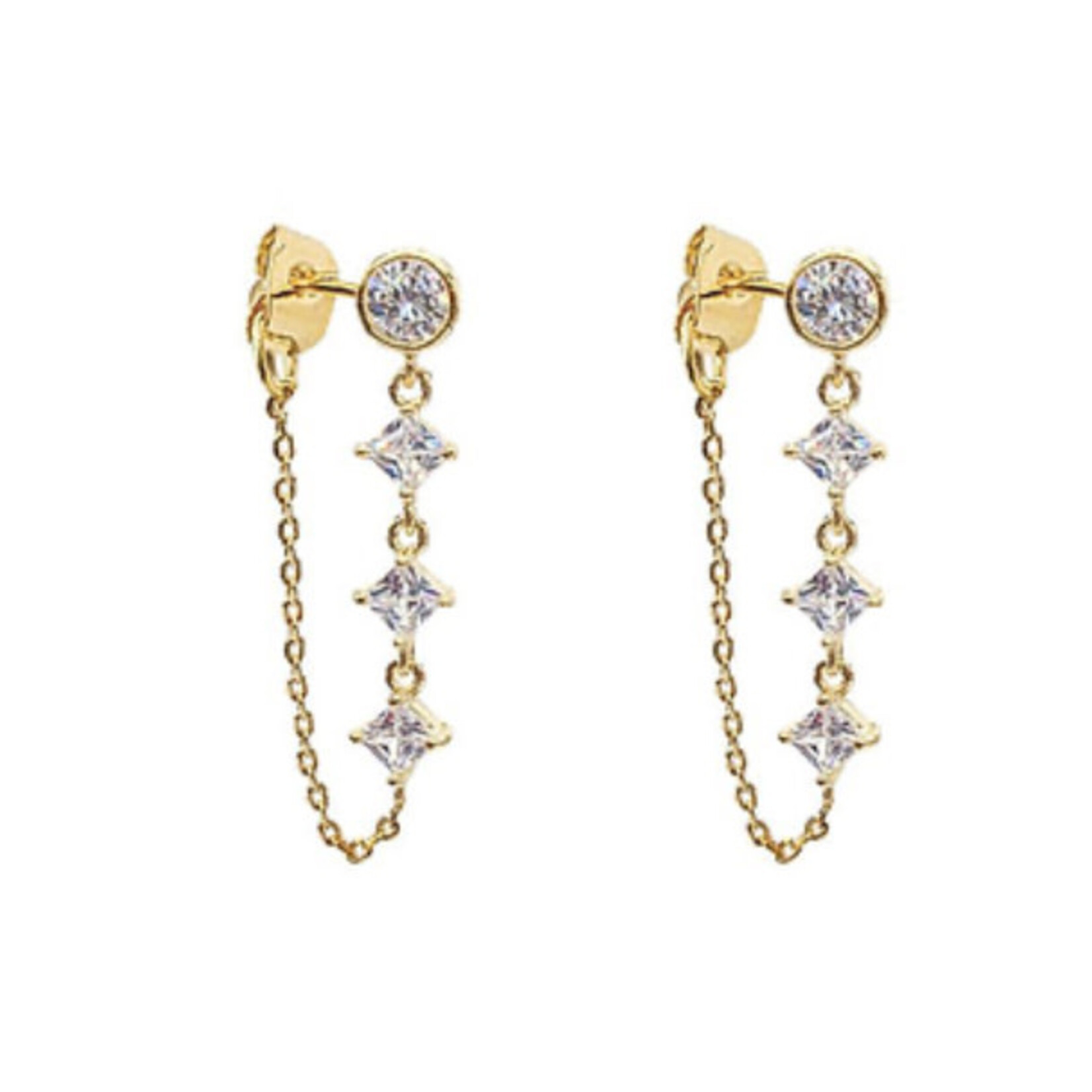 Round & Square CZ Chain Drop Earrings