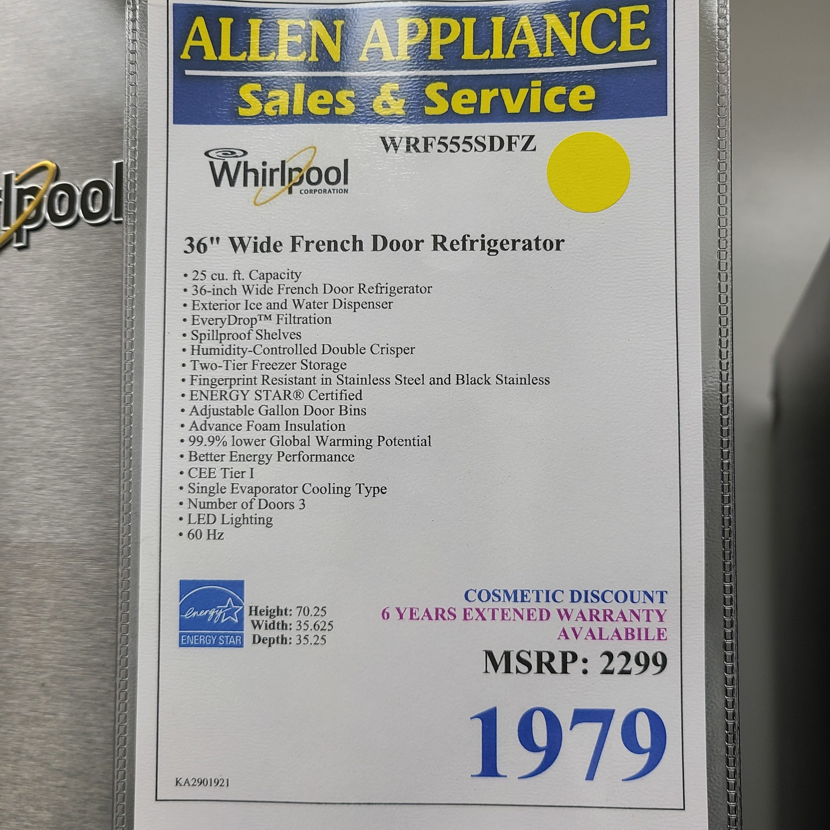 Whirlpool Whirlpool 36"  French Door Refrigerator WRF555SDFZ - KA2901921