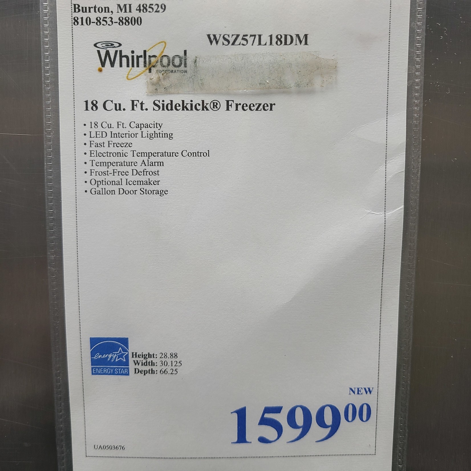 Whirlpool Whirlpool 18 Cu. Ft. Sidekicks All-Freezer WSZ57L18DM - UA0503676
