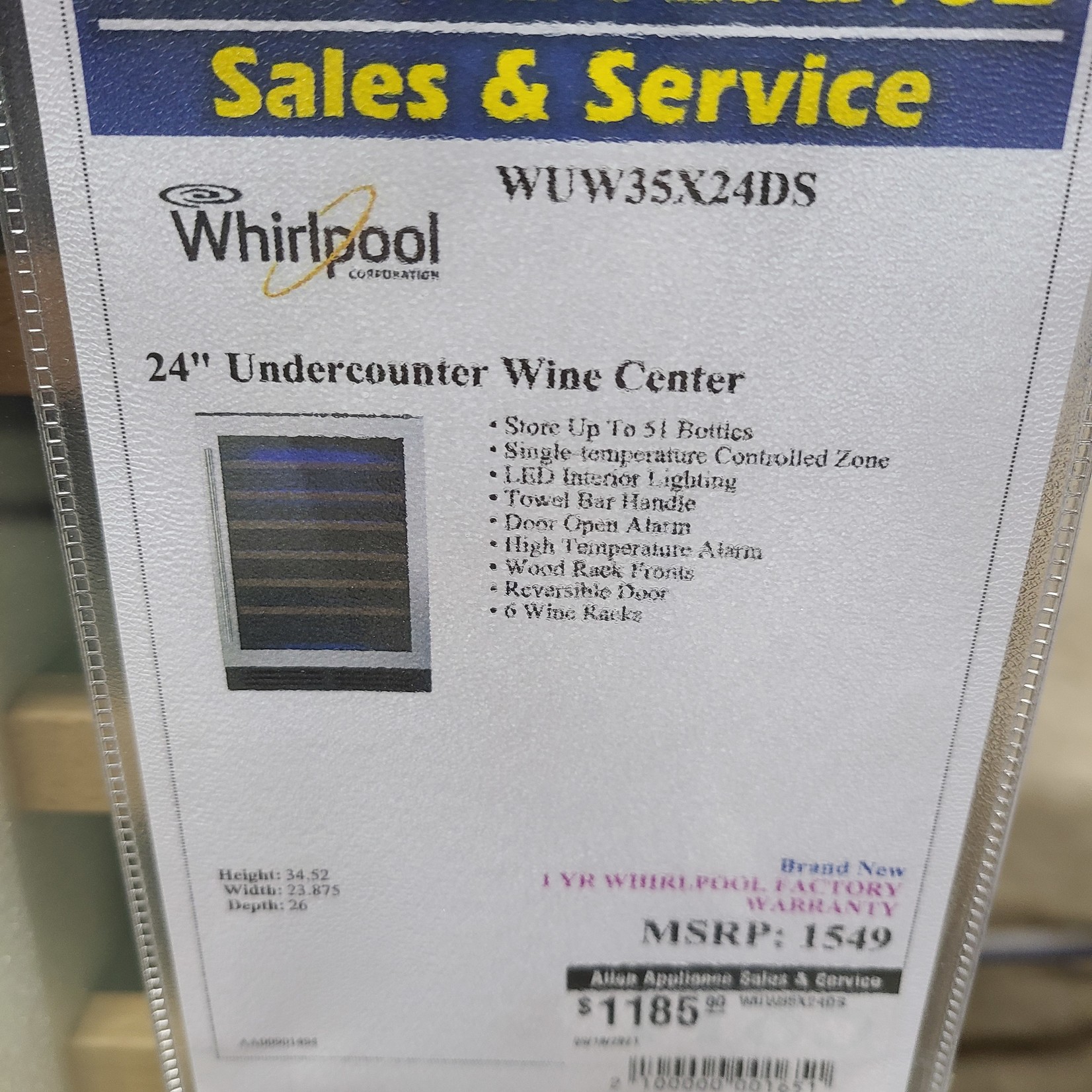 Whirlpool Whirlpool 24" Undercounter Wine Counter WUW35X24DS - AA00901494