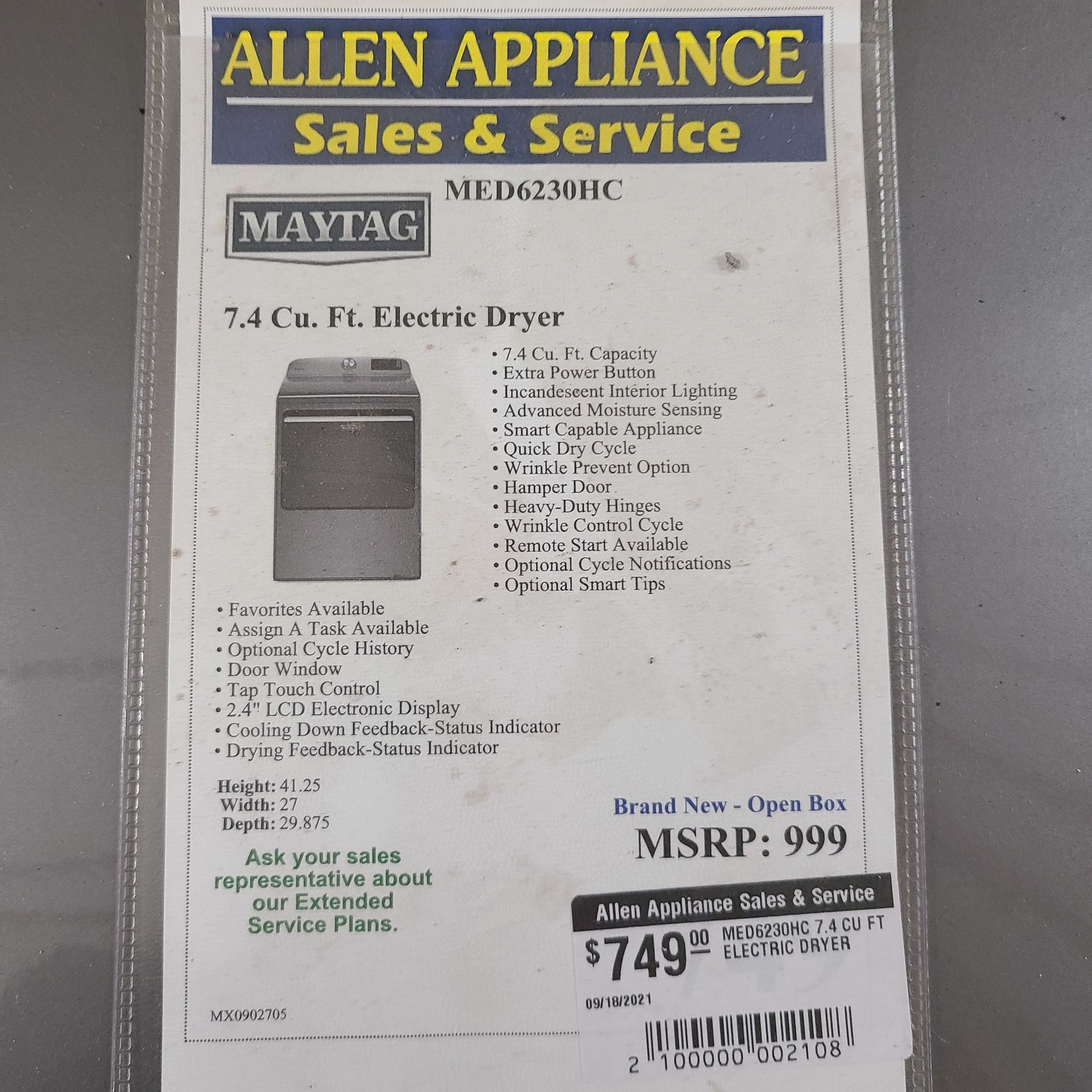 MAYTAG Maytag 7.4 Cu. Ft. Electric Dryer MED6230HC - MX0902705