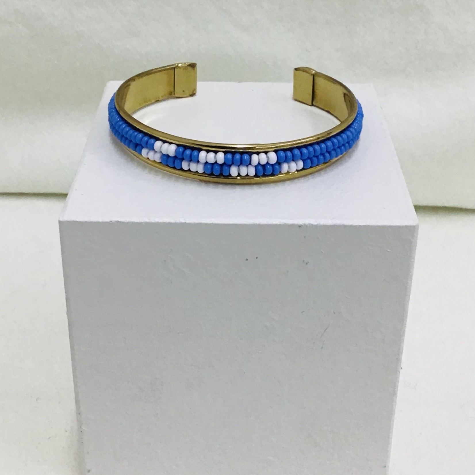 Ten Thousand Villages Blue & White Beaded Cuff