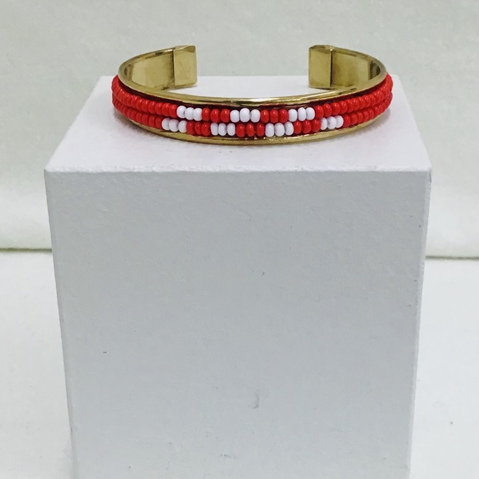 Ten Thousand Villages Red & White Beaded Cuff