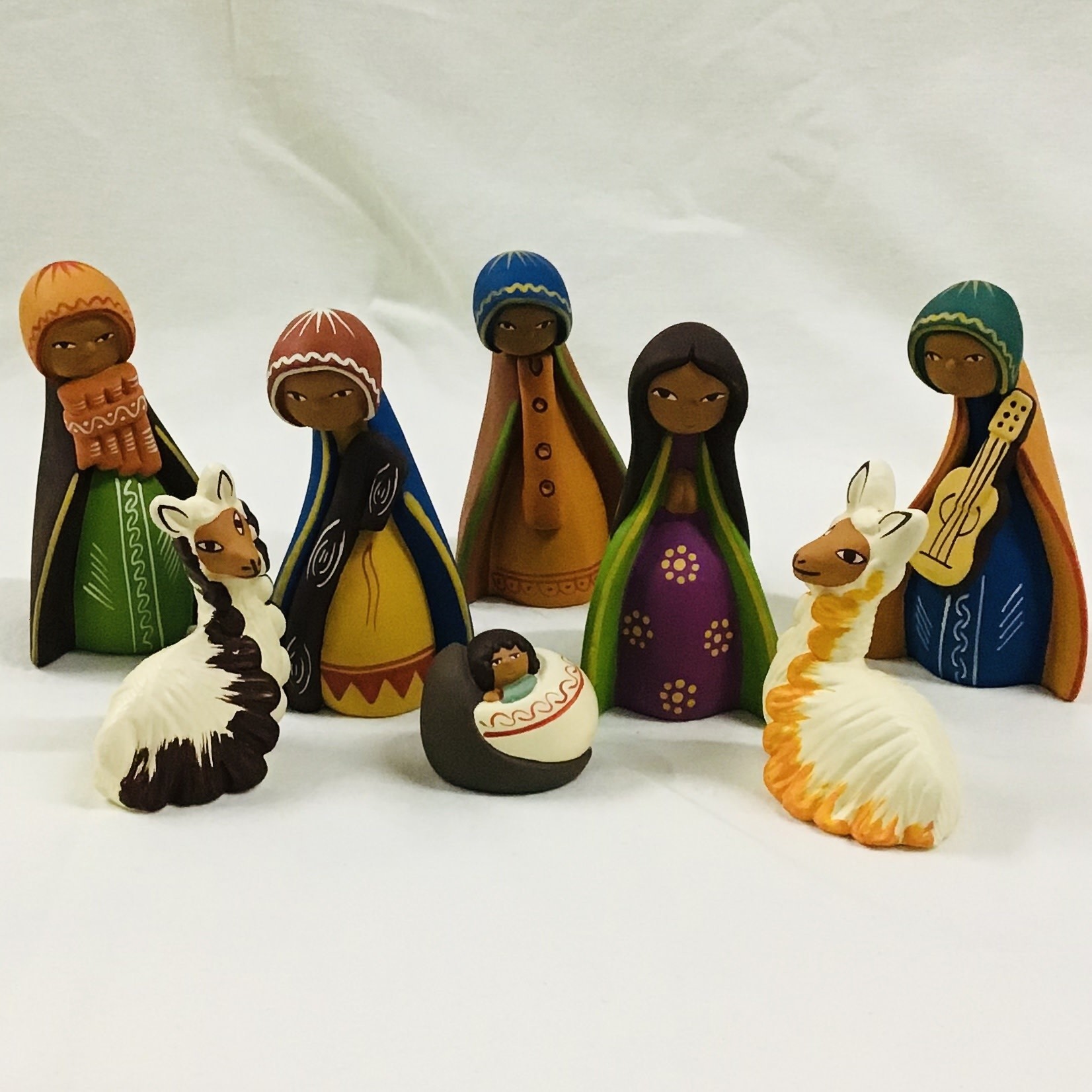 Medium Ceramic Nativity with Two Llamas