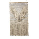 Global Crafts Boho Wall Hanging Blue Grey with Cream Fringe, India