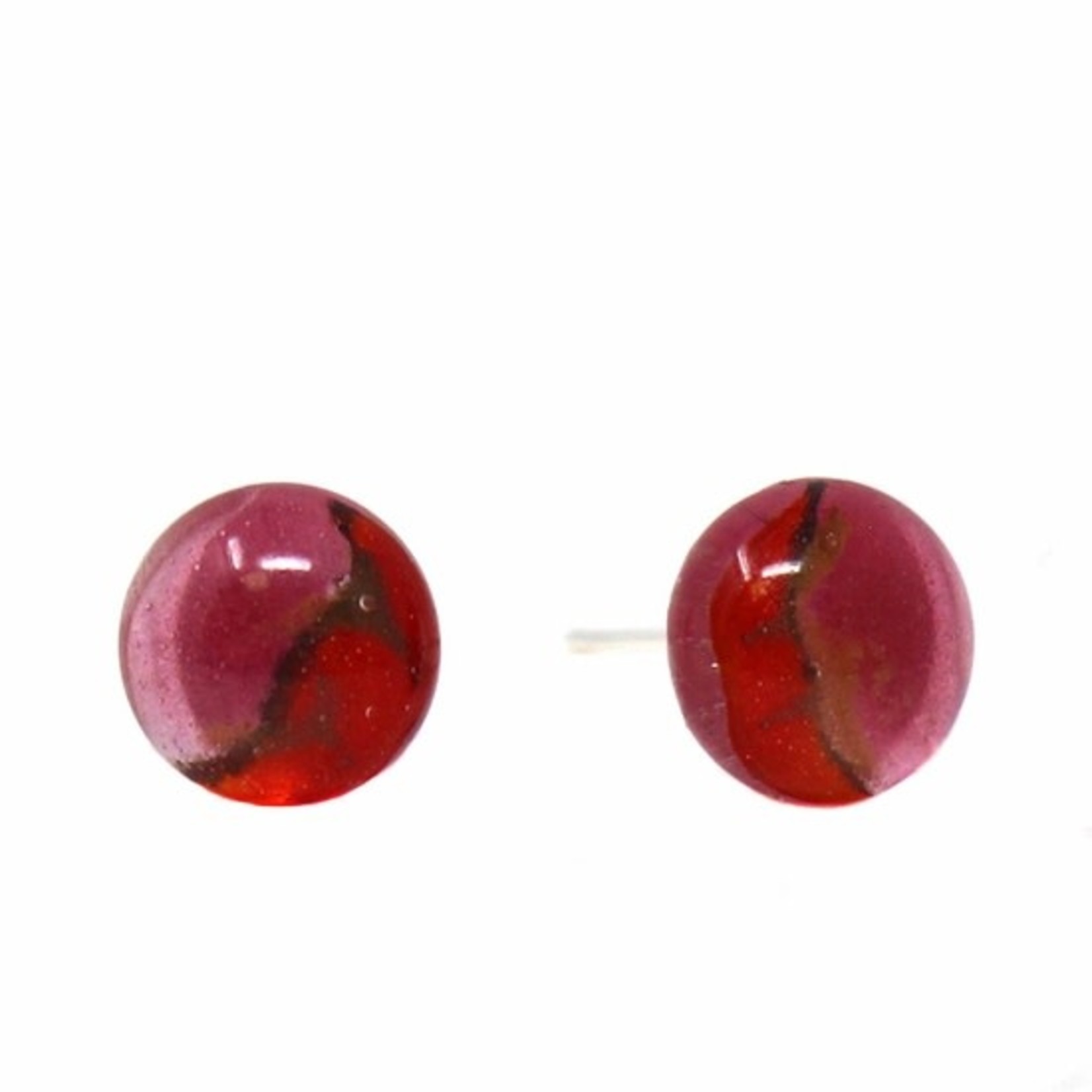 Global Crafts Round Glass Stud Earrings Red, Chile