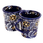 Global Crafts Mexican Pottery Flared Coffee Mugs Blue, Mexico