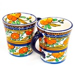 Global Crafts Flared Coffee Mugs Orange Flower, Mexico