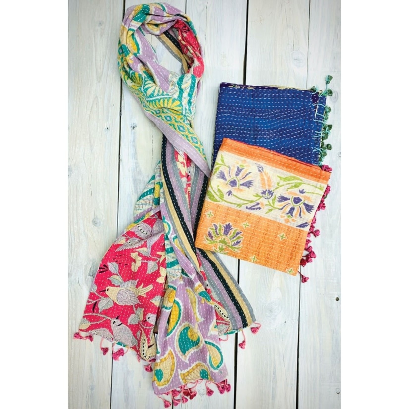 Sevya Handmade Cotton Kantha Scarves, India