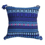 Upavim Crafts Guatemalan Brocade Throw Cushion Blues, Guatemala