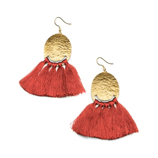 Nihira Tassel Earrings Red, India - Brandon - Ten Thousand Villages