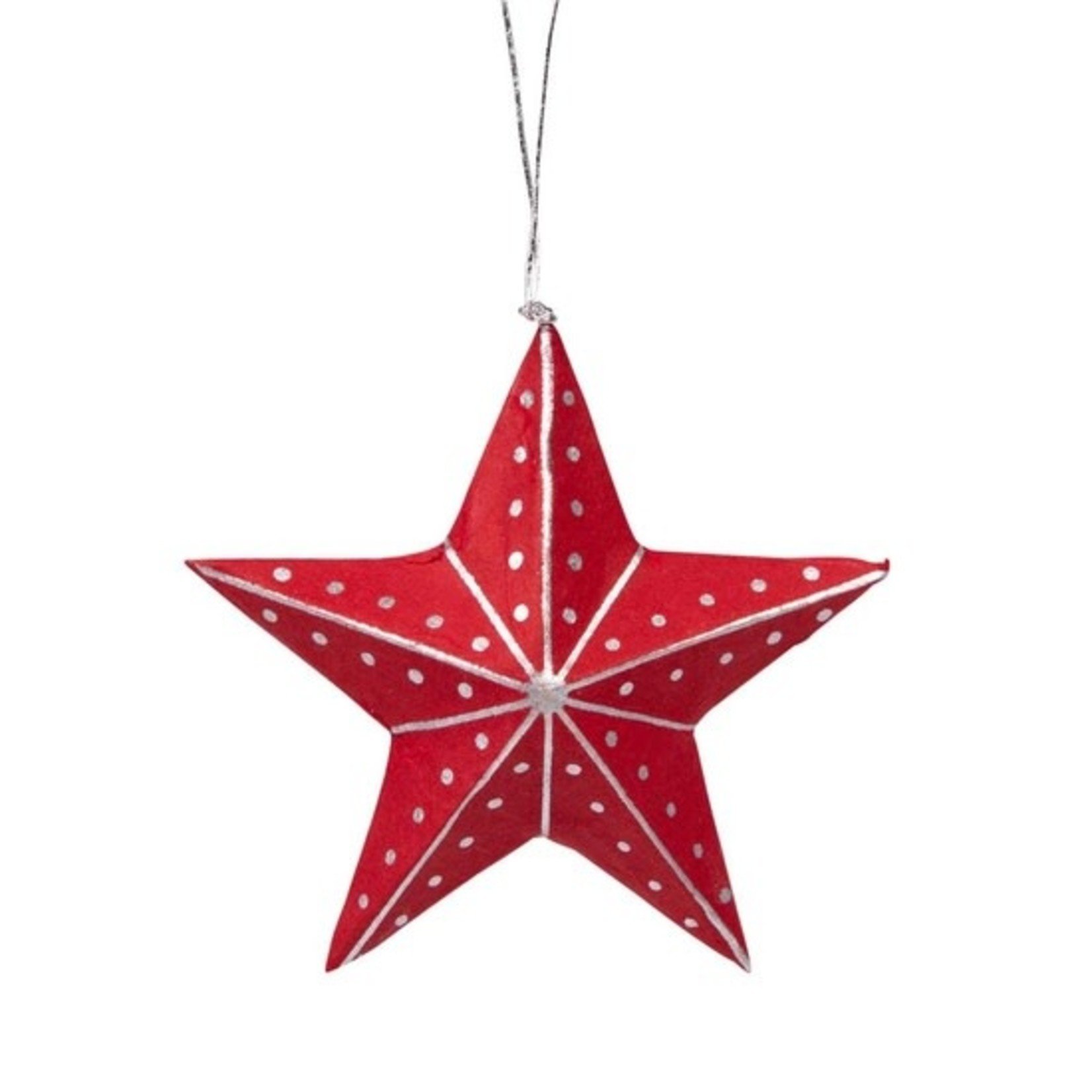 Ten Thousand Villages Silver And Red Star Ornament, Bangladesh