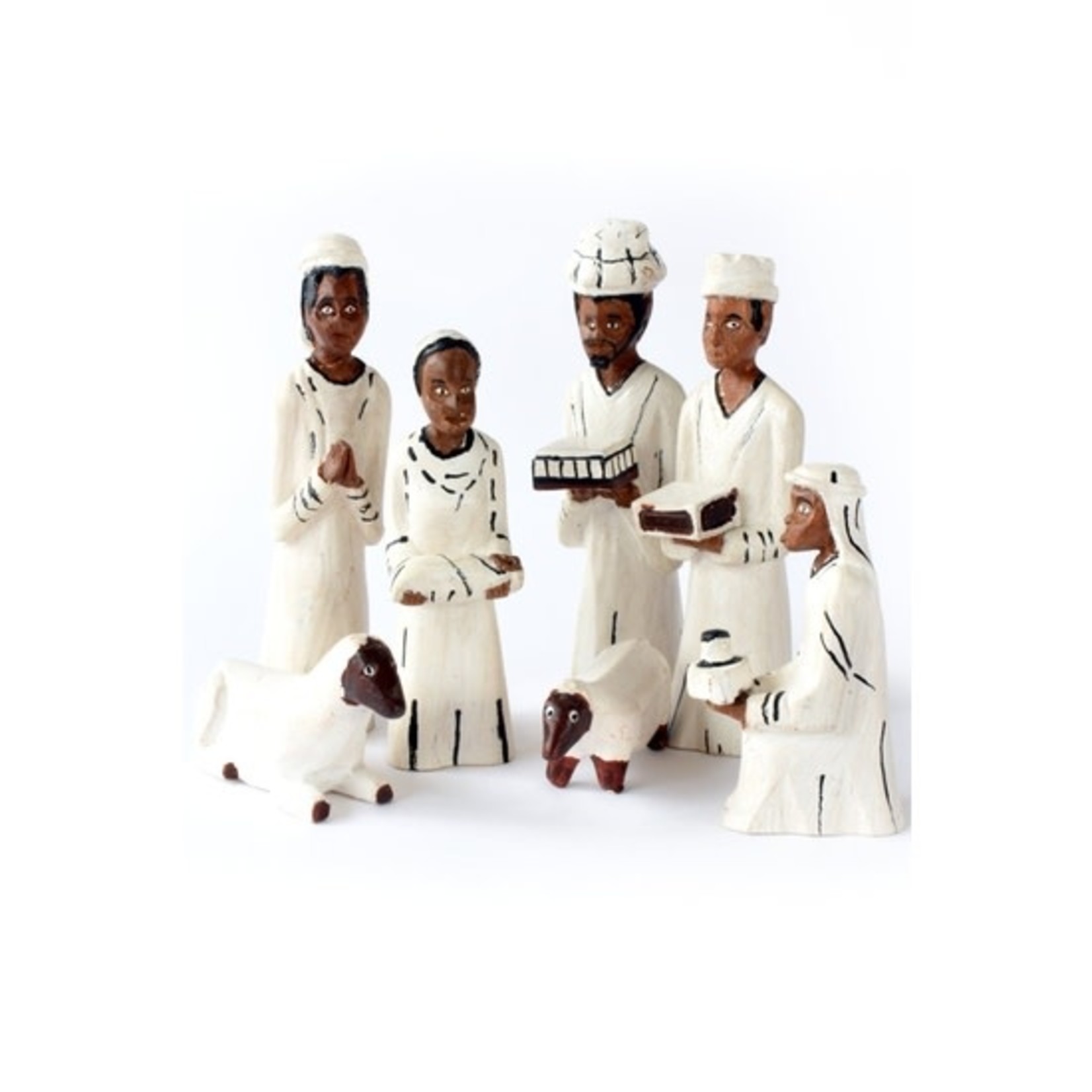 Swahili African Modern Dino's Hand Painted Wooden Nativity Scene, Mozambique