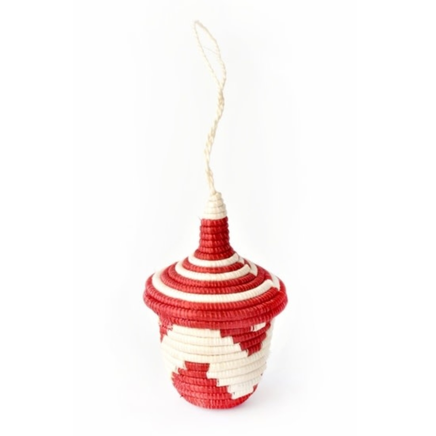 Swahili African Modern Red And Natural Rwandan Giving Basket Ornament, Rwanda