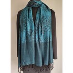 The Red Sari Teal and Black Botanical Scarf, India