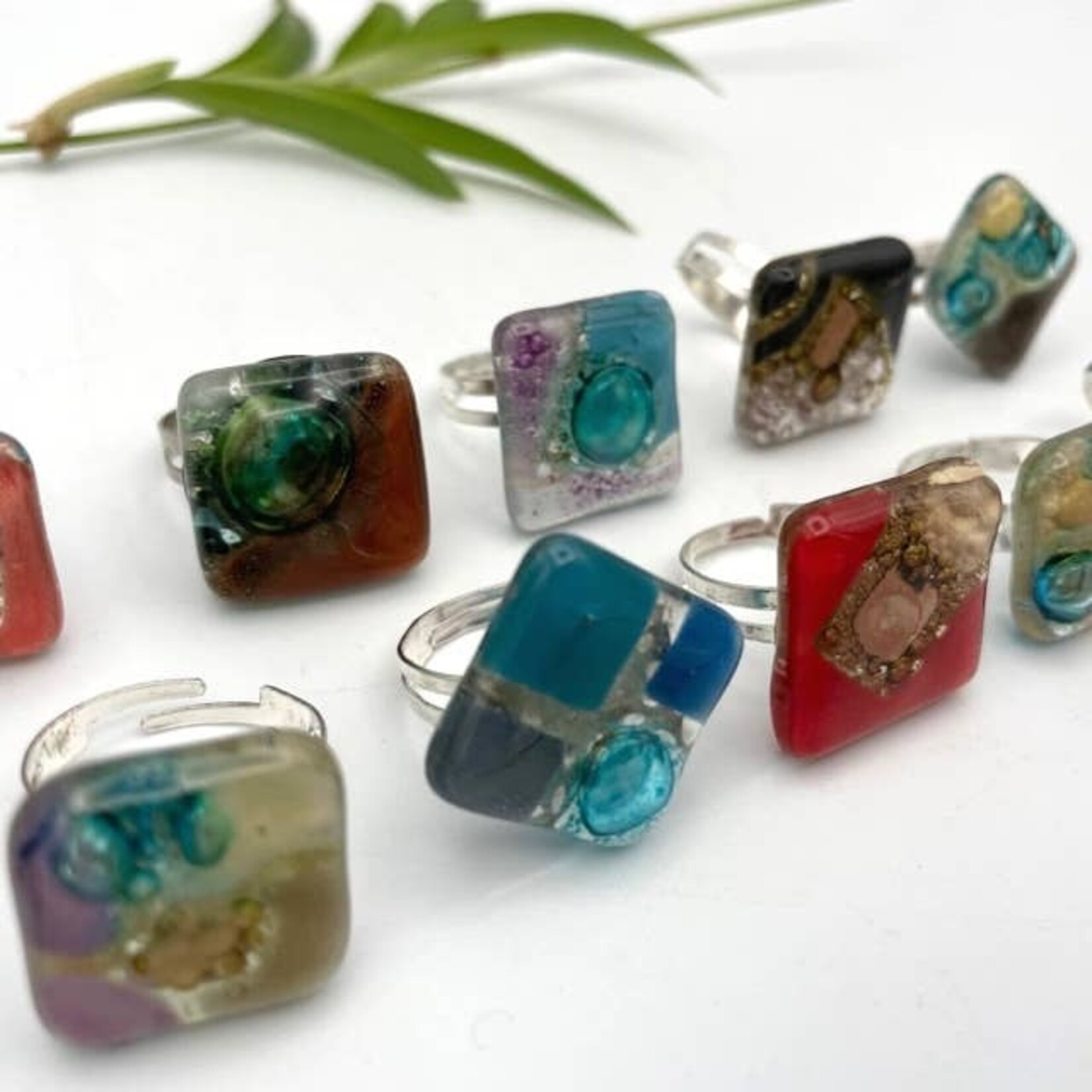 Women of the Cloud Forrest Adjustable Fused Glass Ring, Ecuador