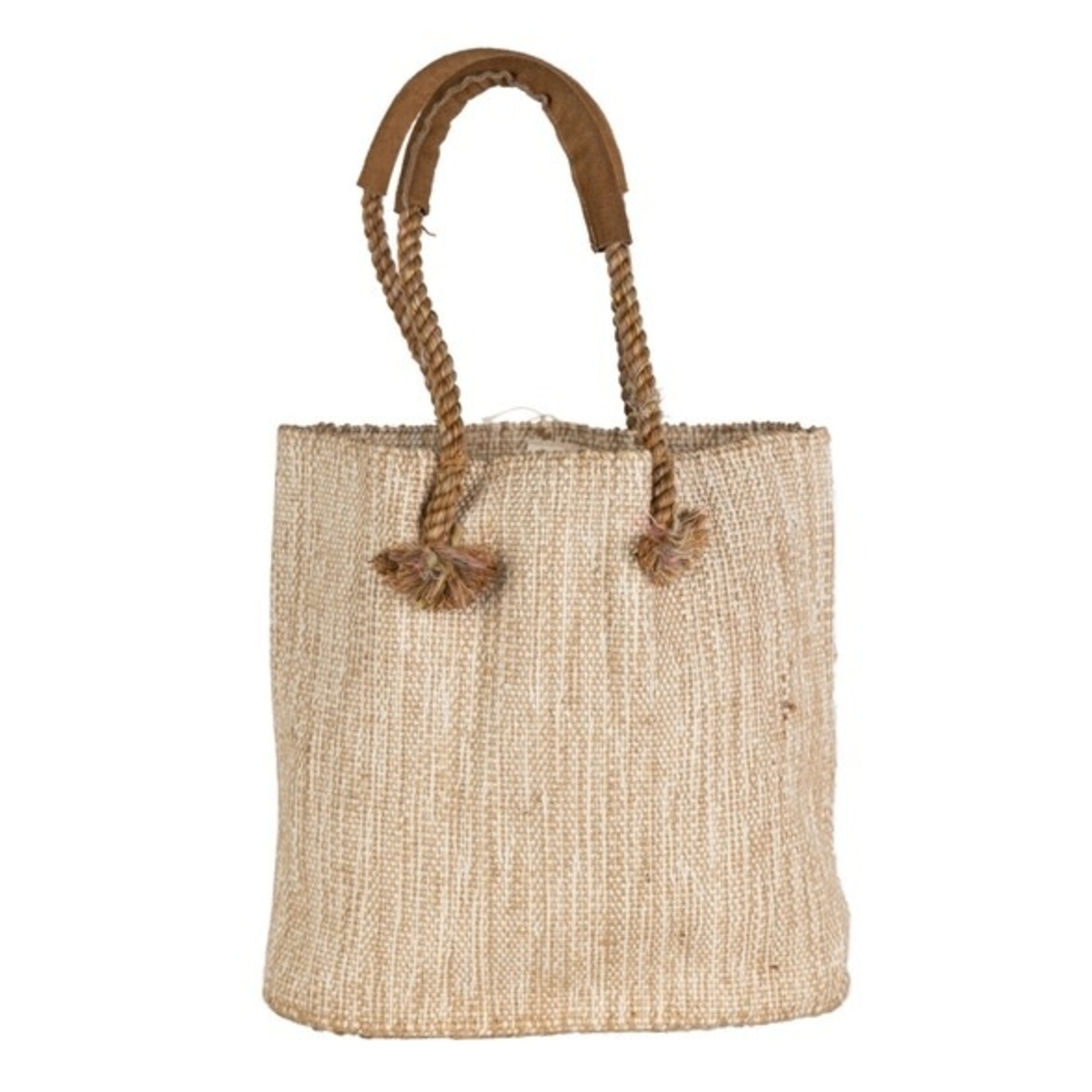 Ten Thousand Villages USA Jute and Cotton Tote with Leather Handles, Bangladesh