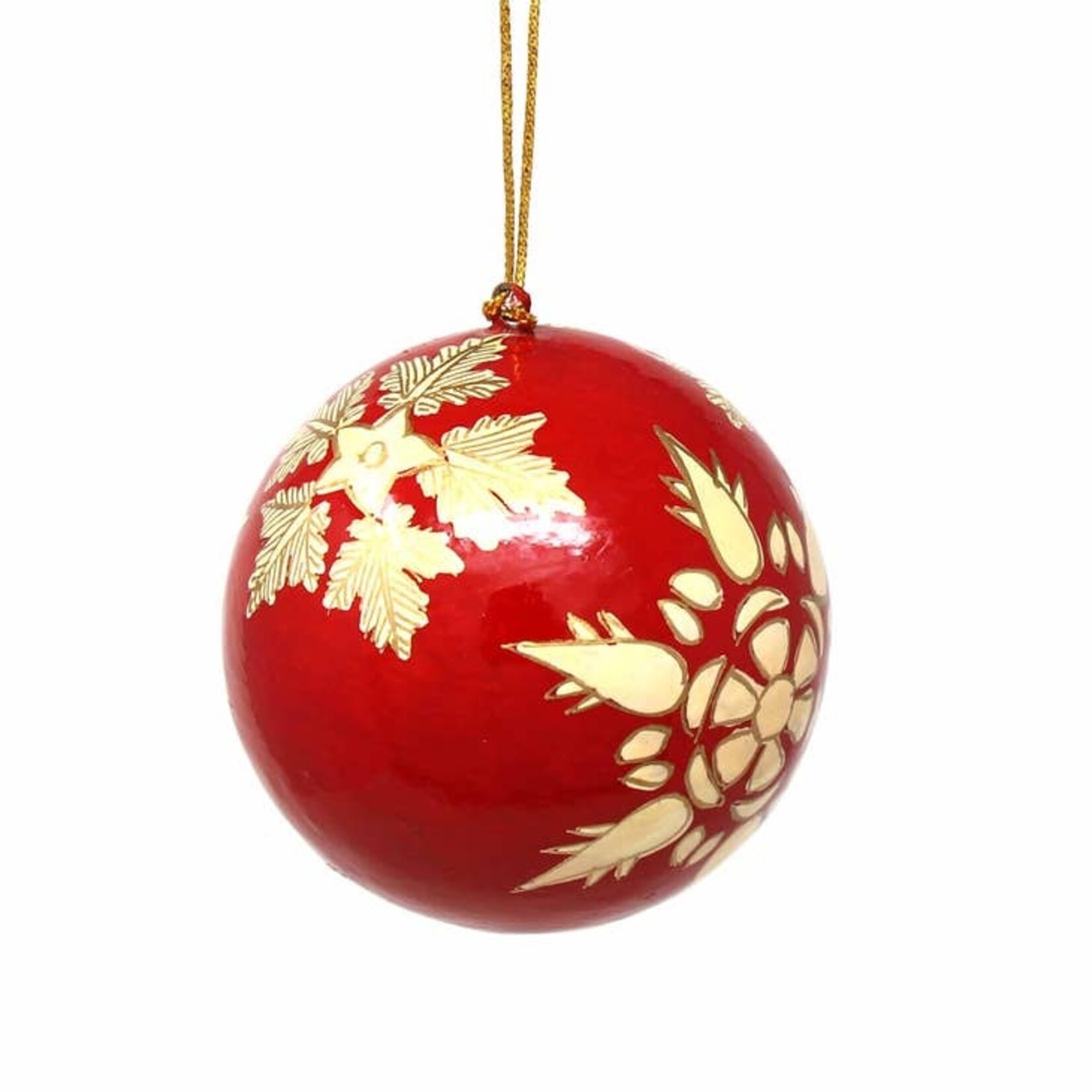 Global Crafts Handpainted Ball Ornament Gold Snowflakes, India