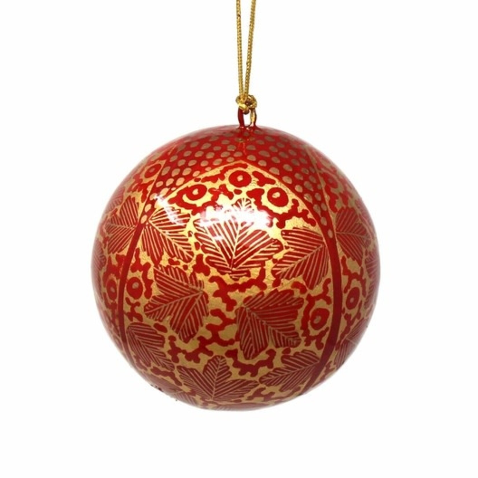 Global Crafts Handpainted Ball Ornament Gold Chinar Leaves, India